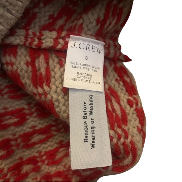 J. Crew Relaxed Wool Beige Red Chunky Sweater Crewneck Size Small Christmas - Picture 4 of 7